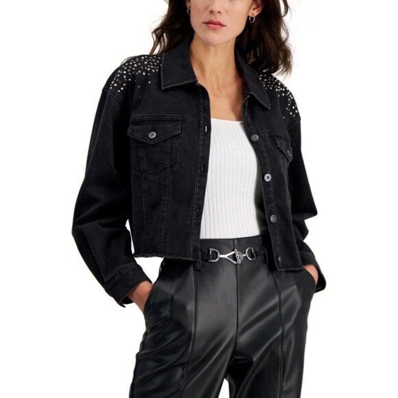 INC International Concepts Womens Medium Embellished Denim Trucker Jacket $119 - Picture 1 of 7